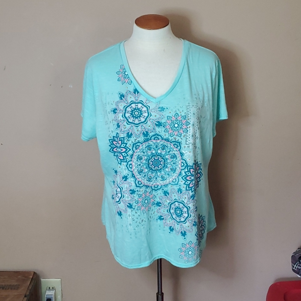 Time and Tru spearmint design short sleeve size 2X